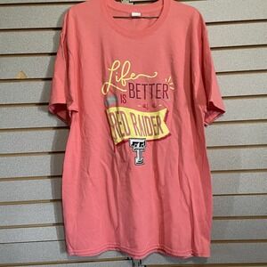 NWTS Hanes Coral  L Short Sleeve T Shirt Life Is Better As A Red Raider Texas Te